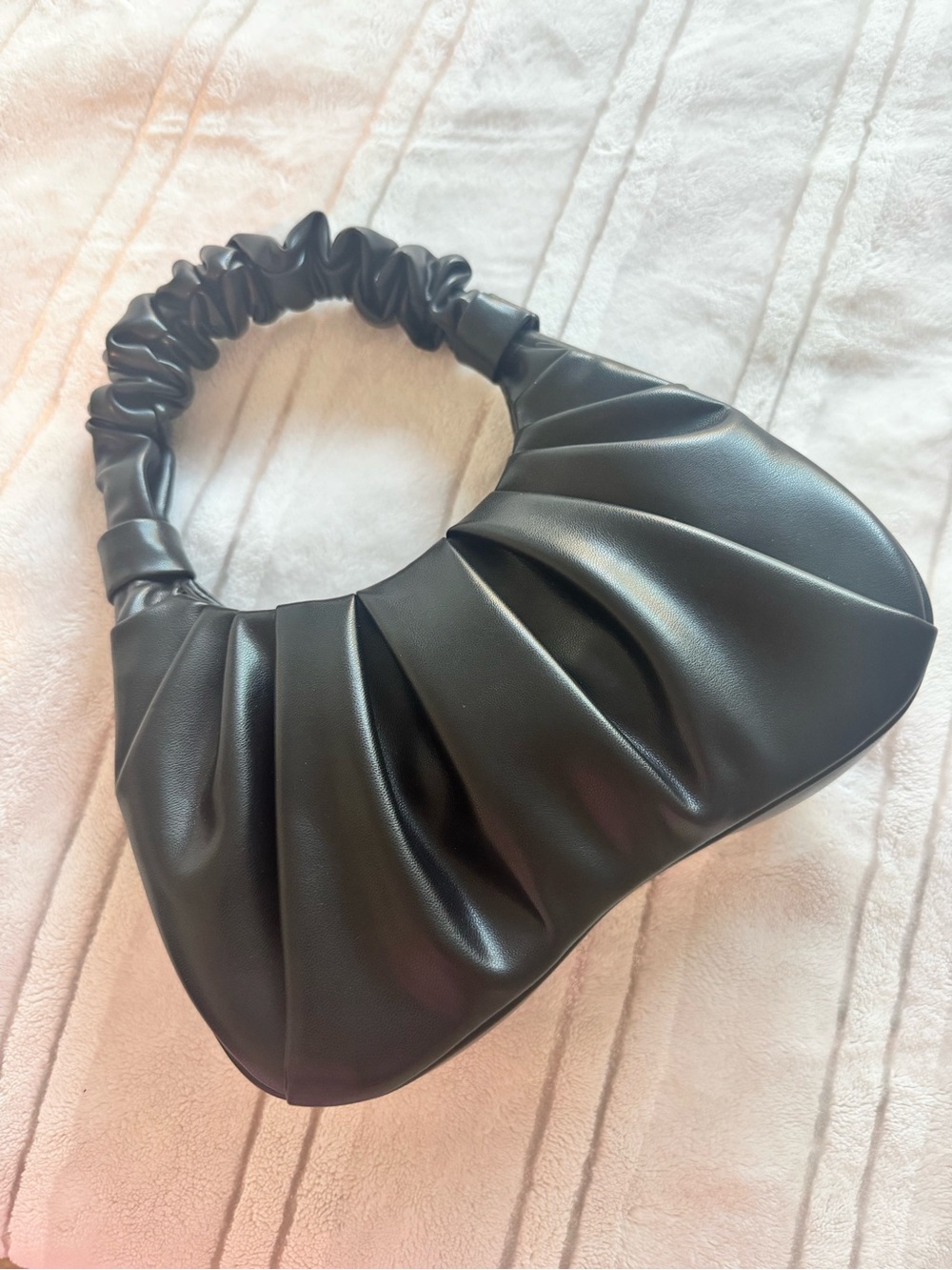 New Black Structured Ruched Shoulder Bag - Classic Women's Handbag
